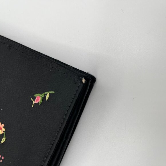 Vintage Small French Black Embroidered Floral Satin‎ Clutch Purse Evening Bag - Picture 10 of 12